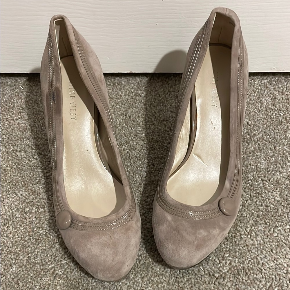 Nine West Taupe Heels Classic Suede Pumps